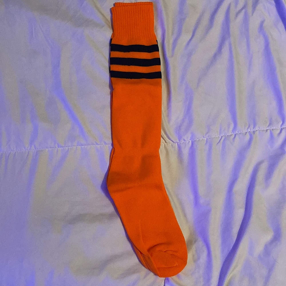 Brand New Orange Knee High Soccer/Football/Baseball Socks with 3 Black Stripes